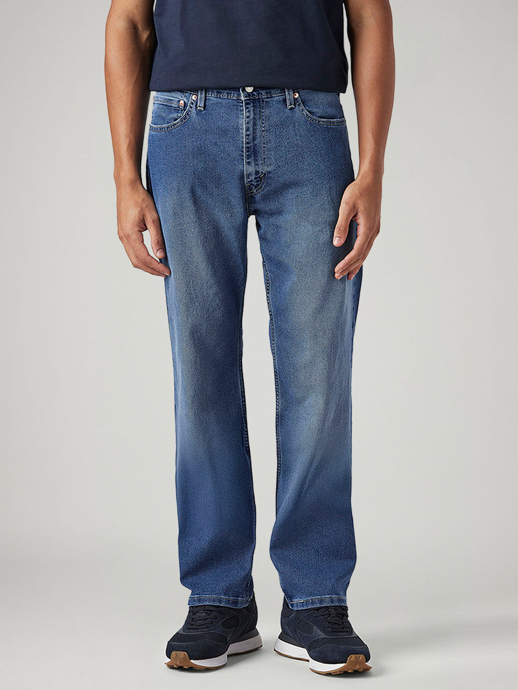 Men's 555 Blue Relaxed Straight Fit Mid Rise Jeans - Front View