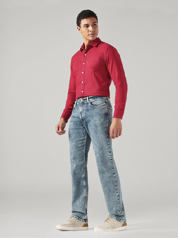 Men's Blue Relaxed Straight Fit Mid Rise Jeans