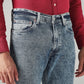 Men's Blue Relaxed Straight Fit Mid Rise Jeans - Detail View