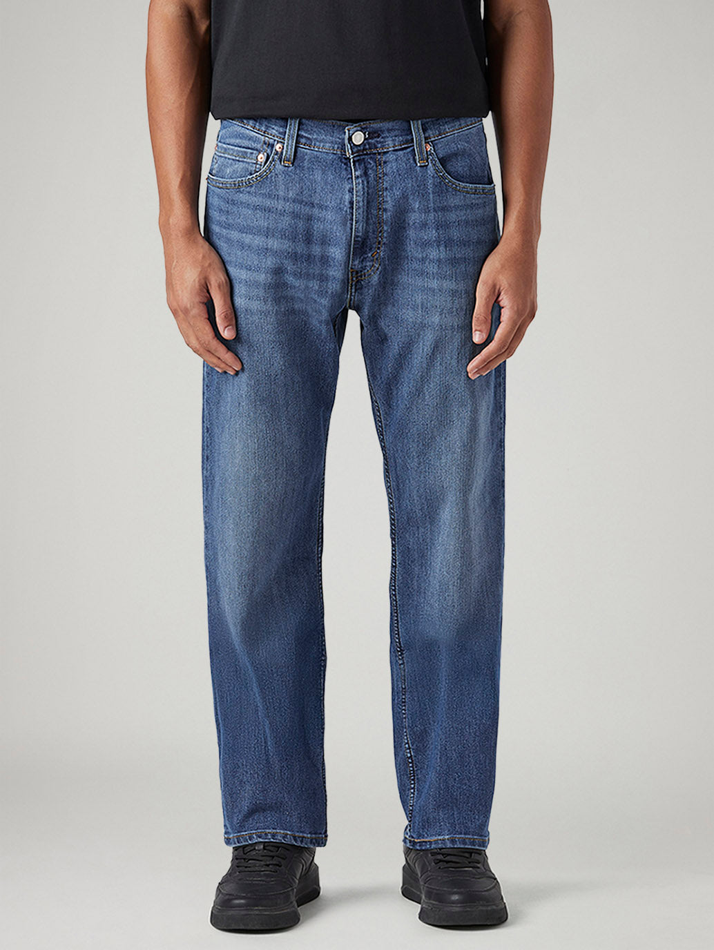 Men's 555 Blue Relaxed Straight Fit Mid Rise Jeans - Front View