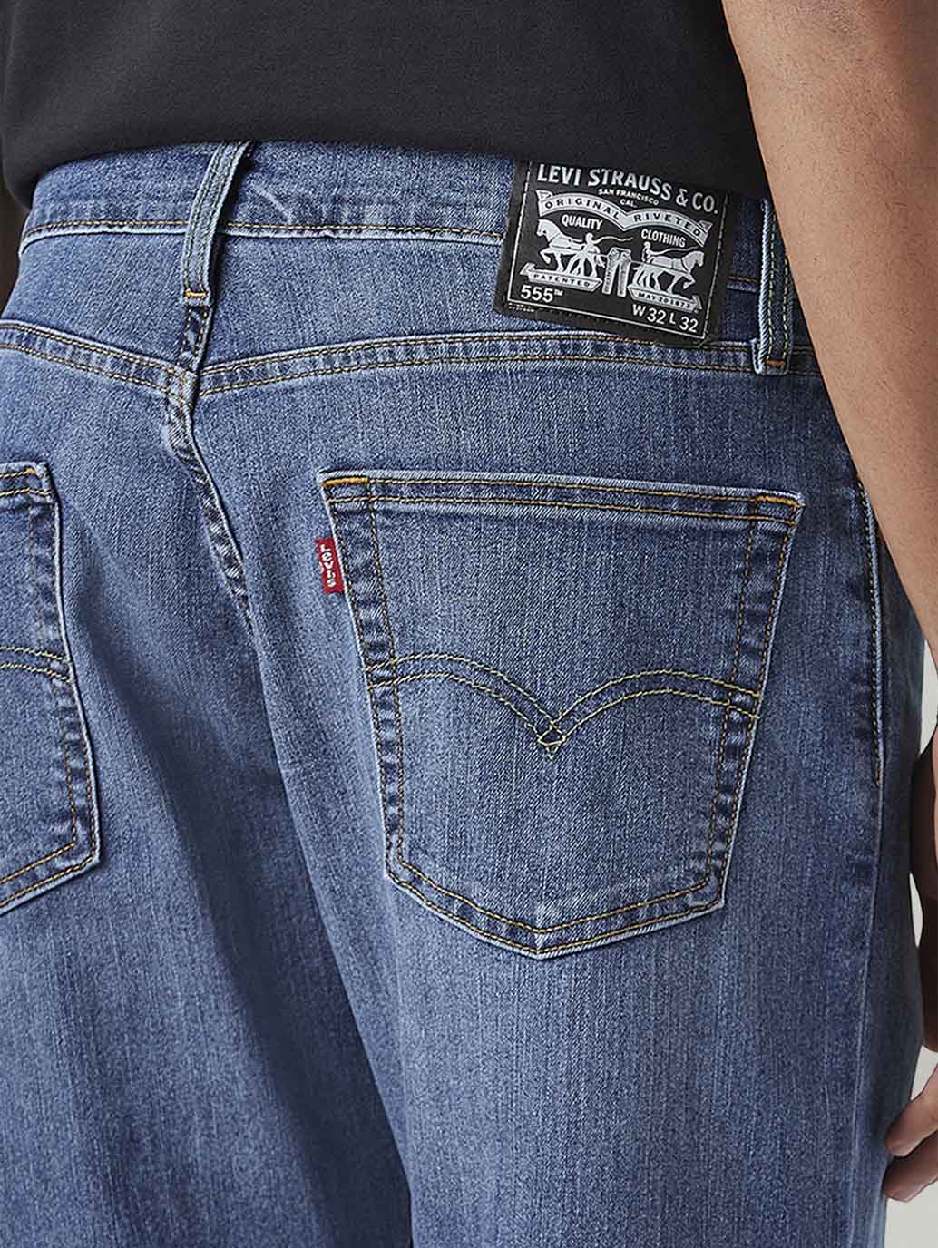 Men's 555 Blue Relaxed Straight Fit Mid Rise Jeans - Detail View