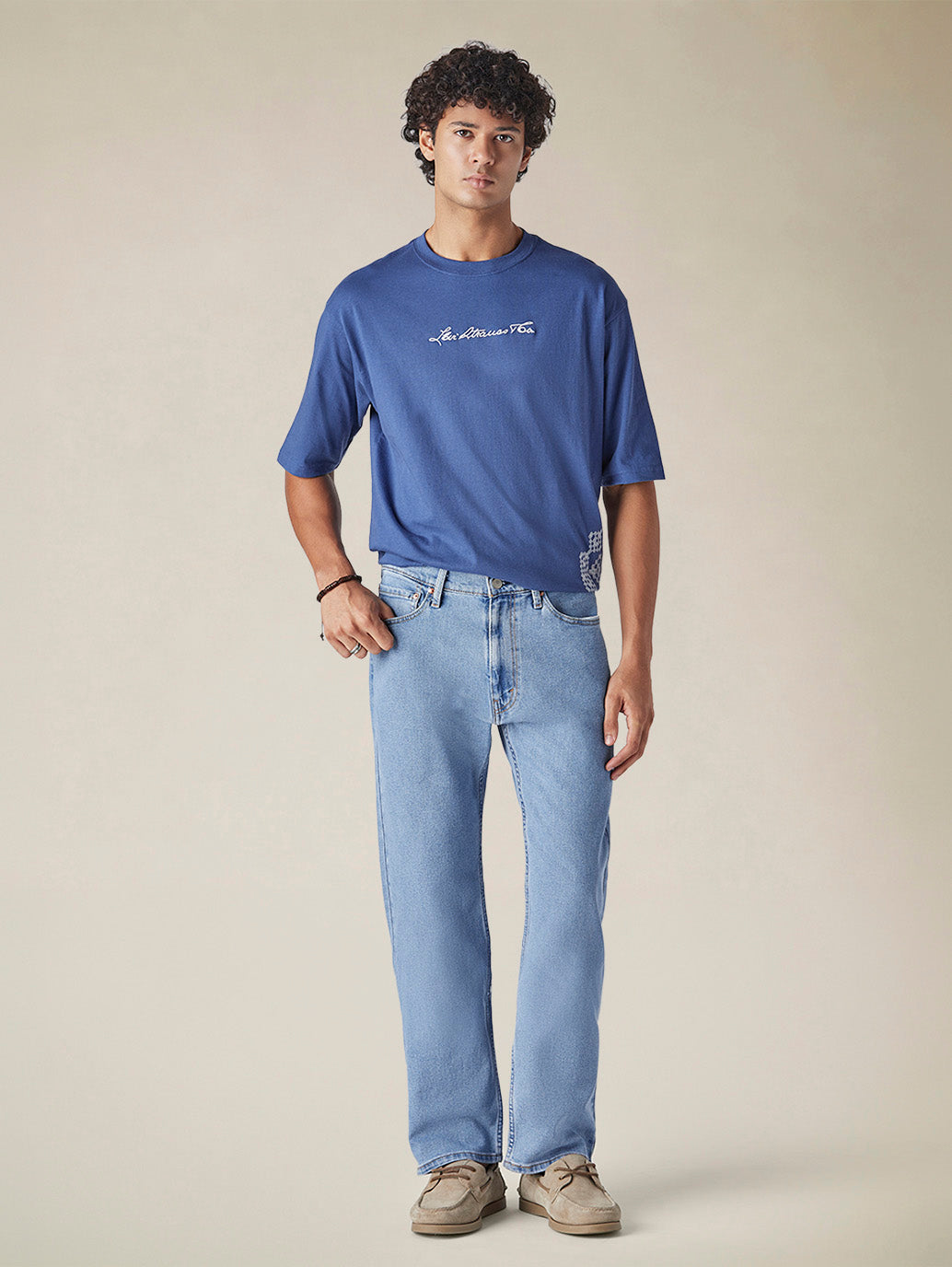 Men's 555 Light Blue Relaxed Straight Fit Mid Rise Jeans