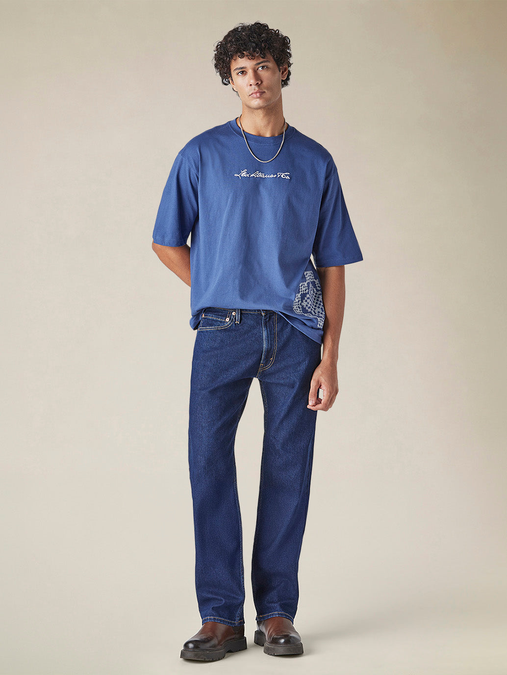 Men's 555 Blue Relaxed Straight Fit Mid Rise Jeans