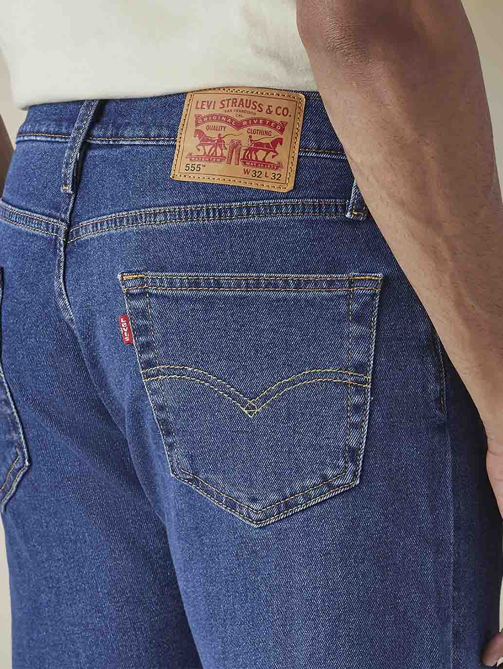 Men's 555 Dark Indigo Relaxed Straight Fit Mid Rise Jeans - Detail View