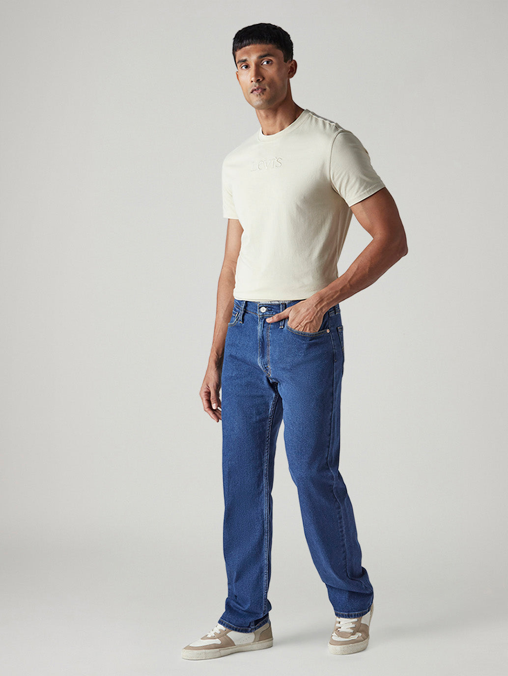 Men's 555 Dark Indigo Relaxed Straight Fit Mid Rise Jeans - Side View