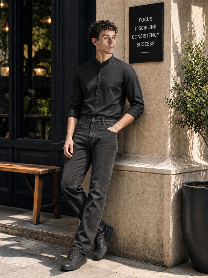 Men's 555 Charcoal Grey Relaxed Straight Fit Mid Rise Jeans