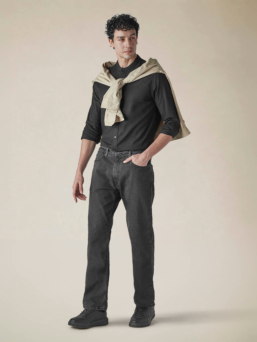 Men's 555 Charcoal Grey Relaxed Straight Fit Mid Rise Jeans