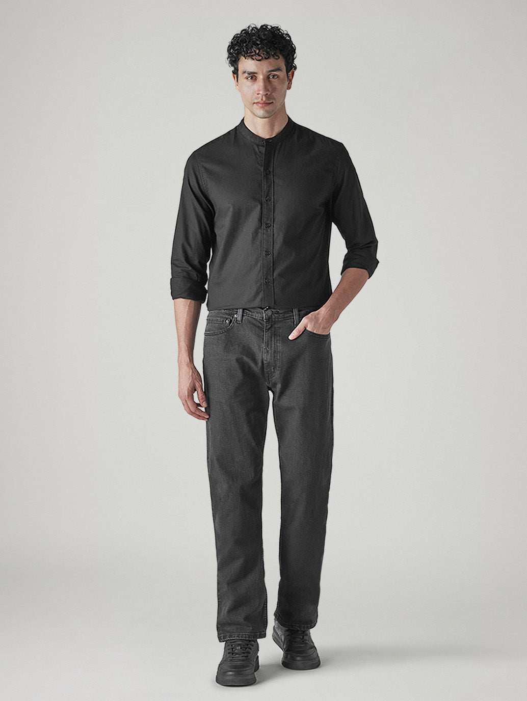 Men's 555 Charcoal Grey Relaxed Straight Fit Mid Rise Jeans - Front View