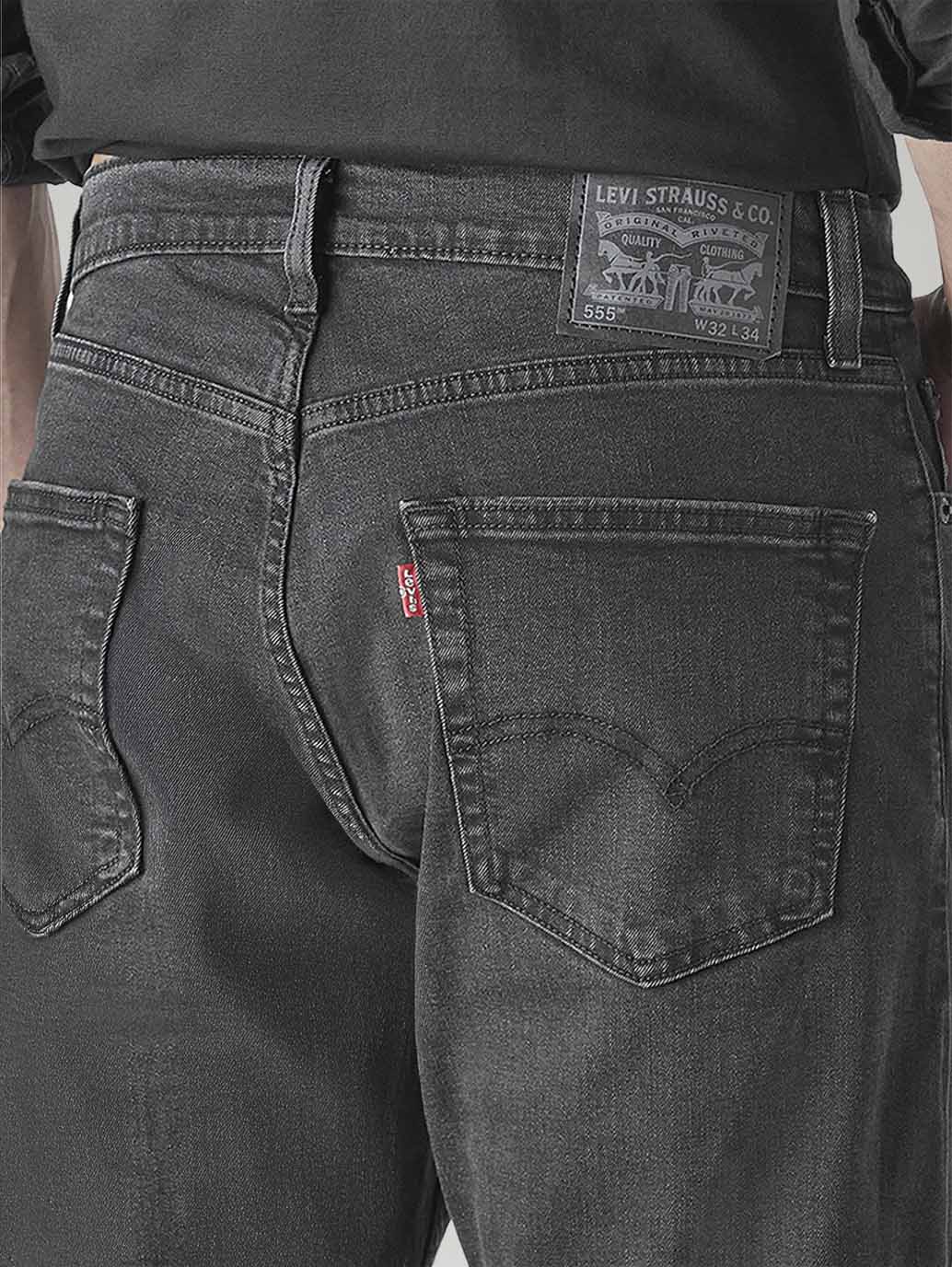 Men's 555 Charcoal Grey Relaxed Straight Fit Mid Rise Jeans - Detail View