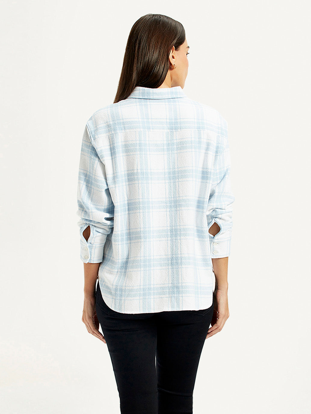 Women's Checkered White Relaxed Fit Shirt - Back View
