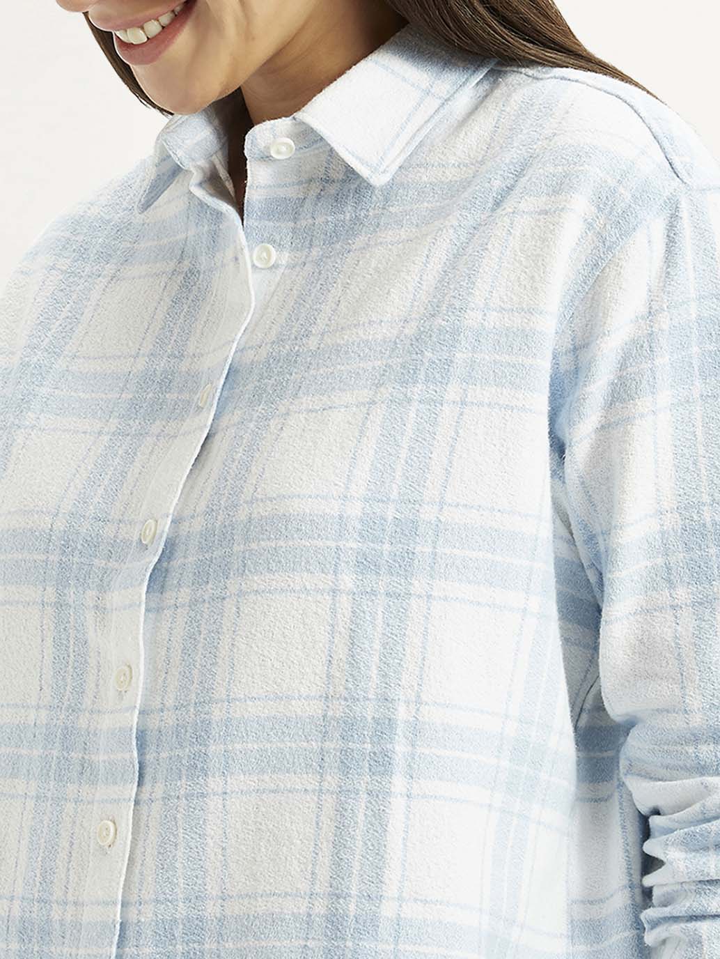 Women's Checkered White Relaxed Fit Shirt - Detail View