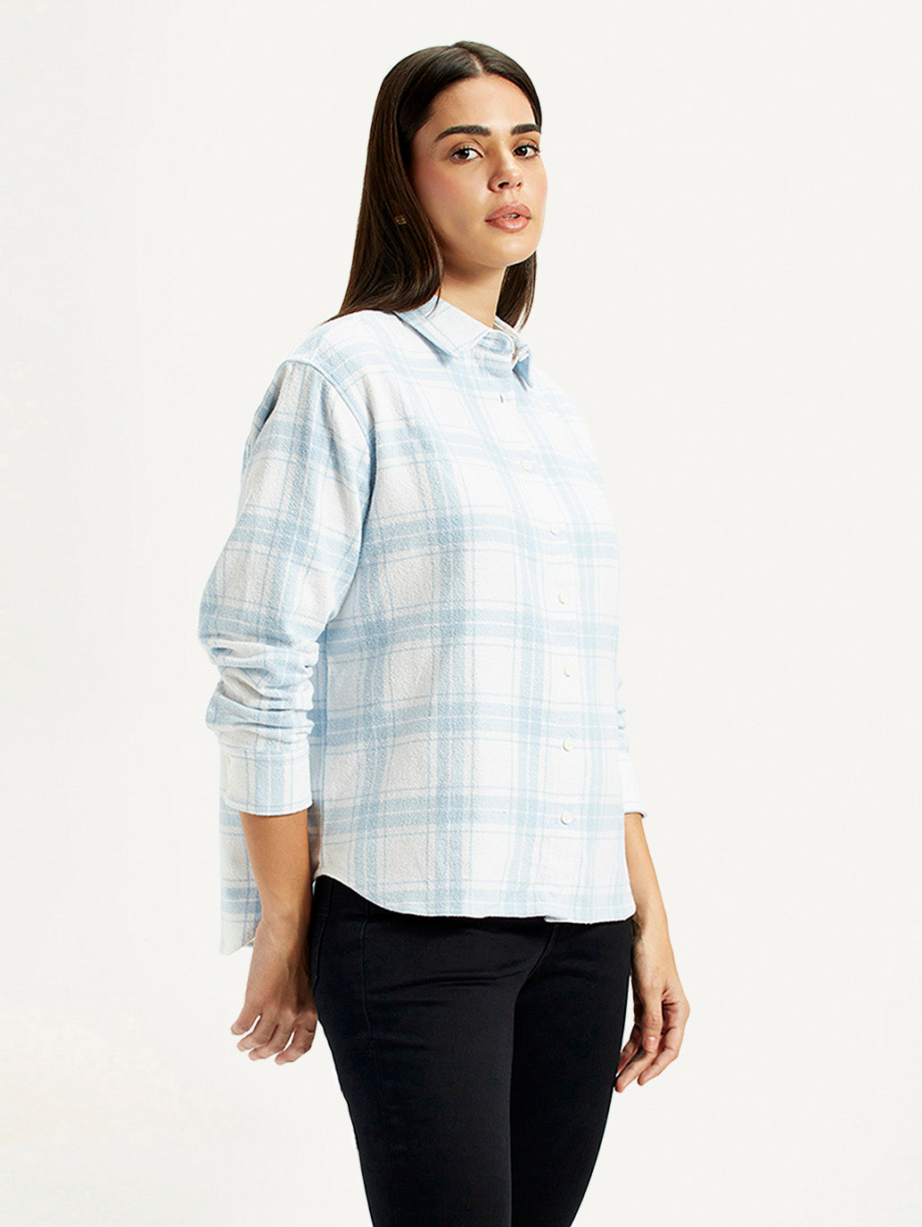 Women's Checkered White Relaxed Fit Shirt - Side View
