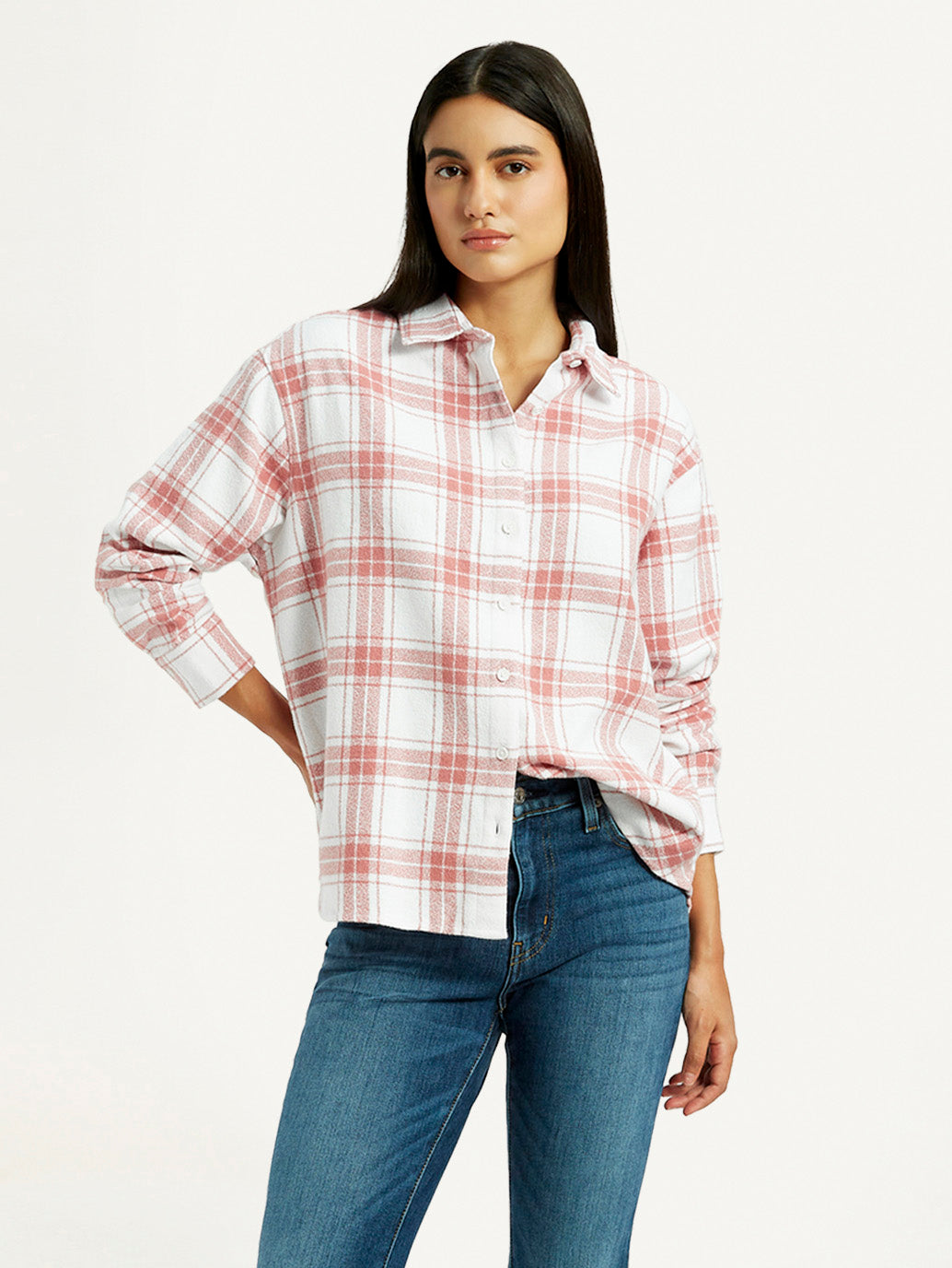 Women's Checkered Pink Slim Fit Shirt - Styleshot View