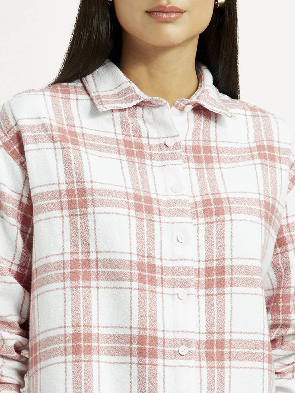 Women's Checkered Pink Slim Fit Shirt - Detail View