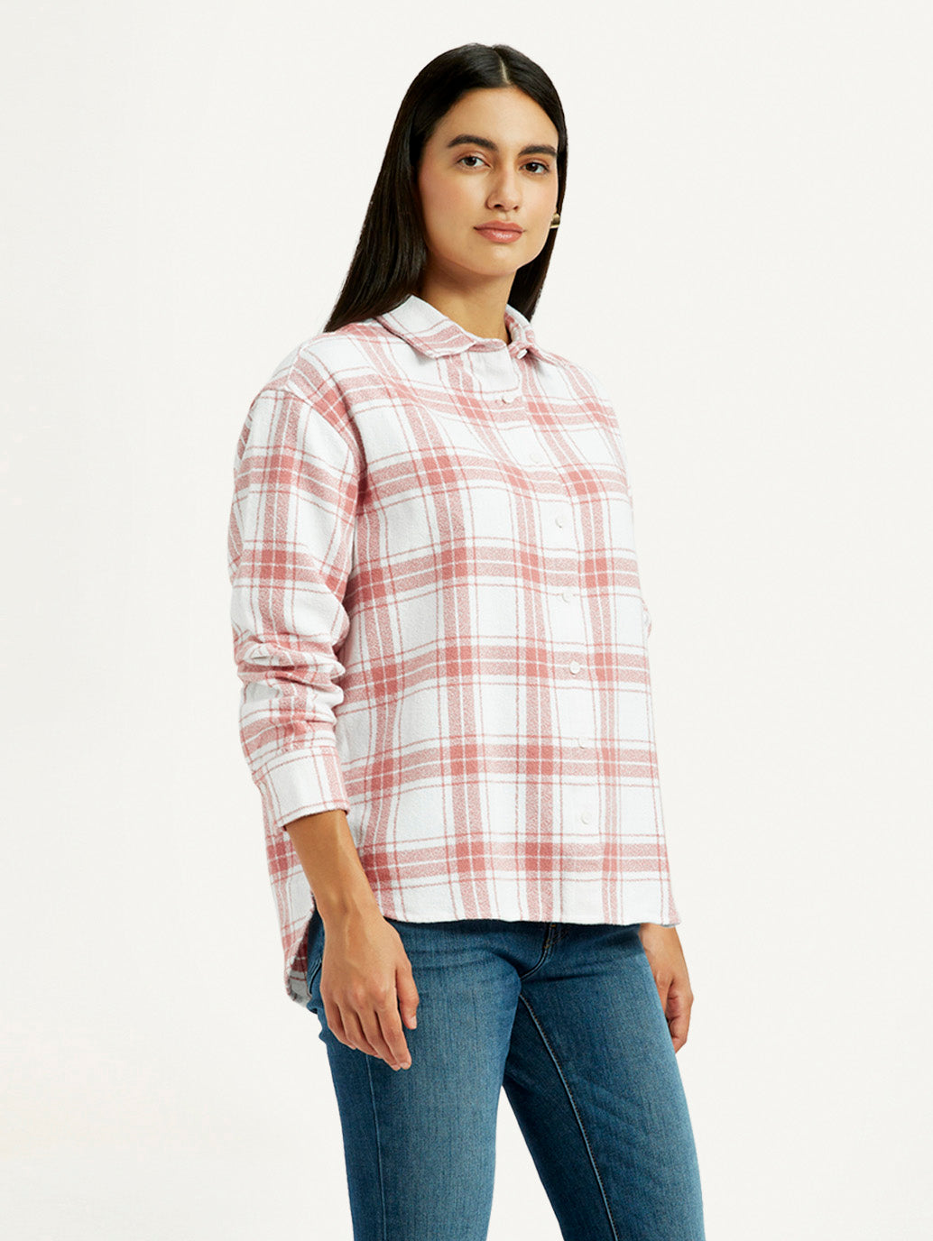 Women's Checkered Pink Relaxed Fit Shirt - Side View
