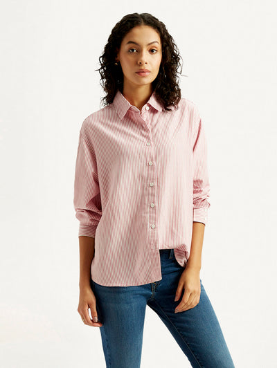 Women's Pink Striped Slim Fit Shirt