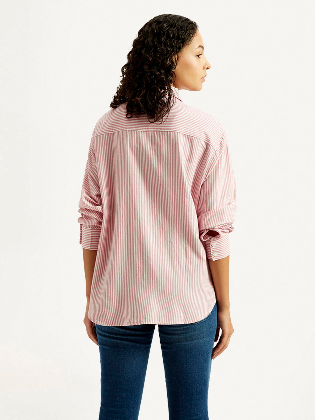 Women's Pink Striped Relaxed Fit Shirt - Back View