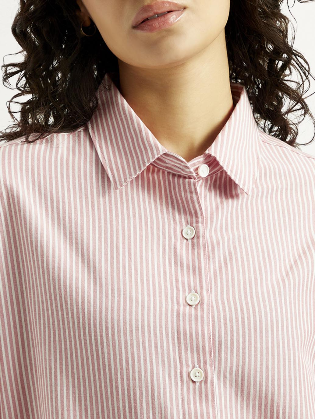 Women's Pink Striped Relaxed Fit Shirt - Detail View