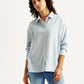 Women's Light Blue Striped Relaxed Fit Shirt - Styleshot View