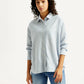Women's Light Blue Striped Relaxed Fit Shirt - Front View
