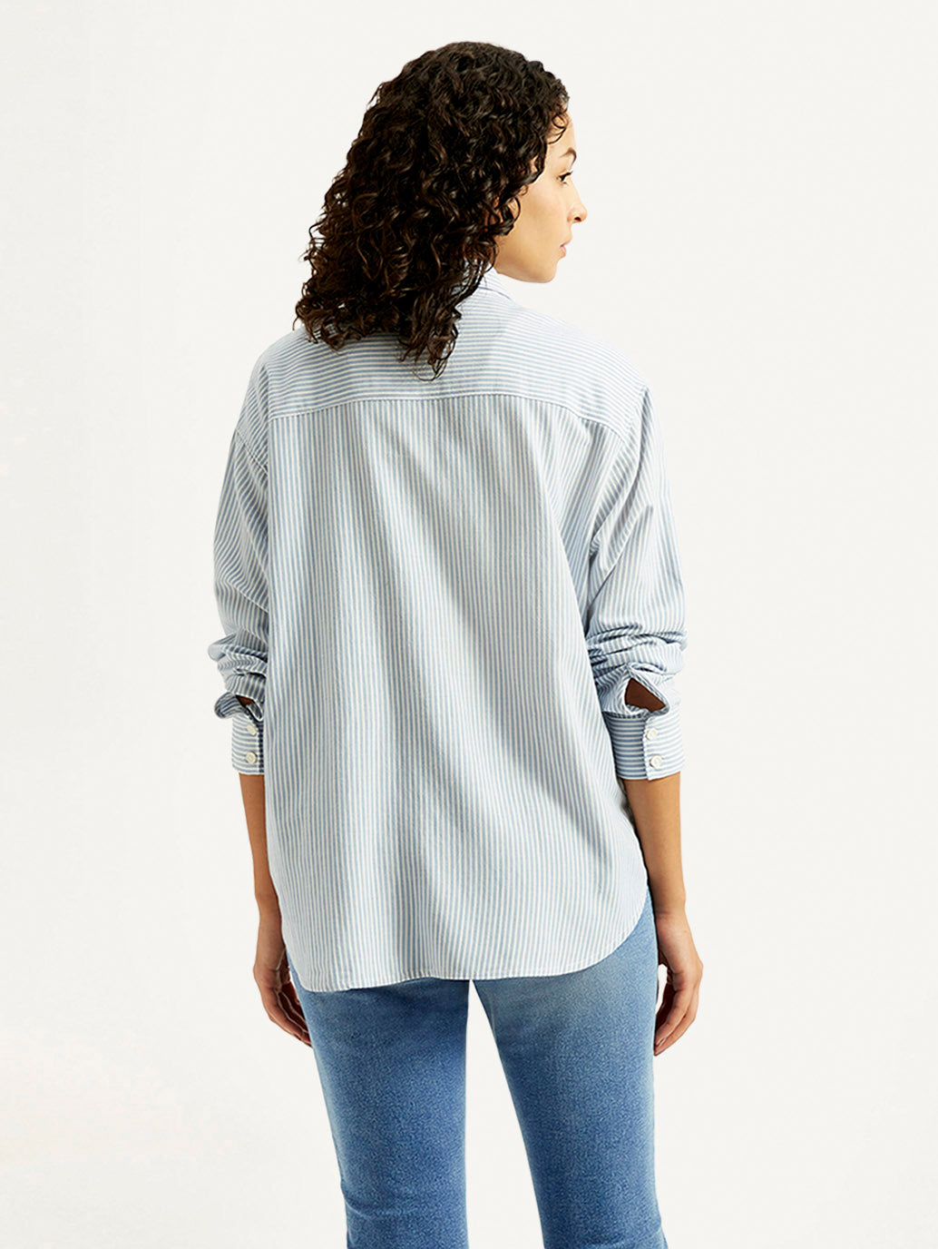 Women's Light Blue Striped Relaxed Fit Shirt - Back View