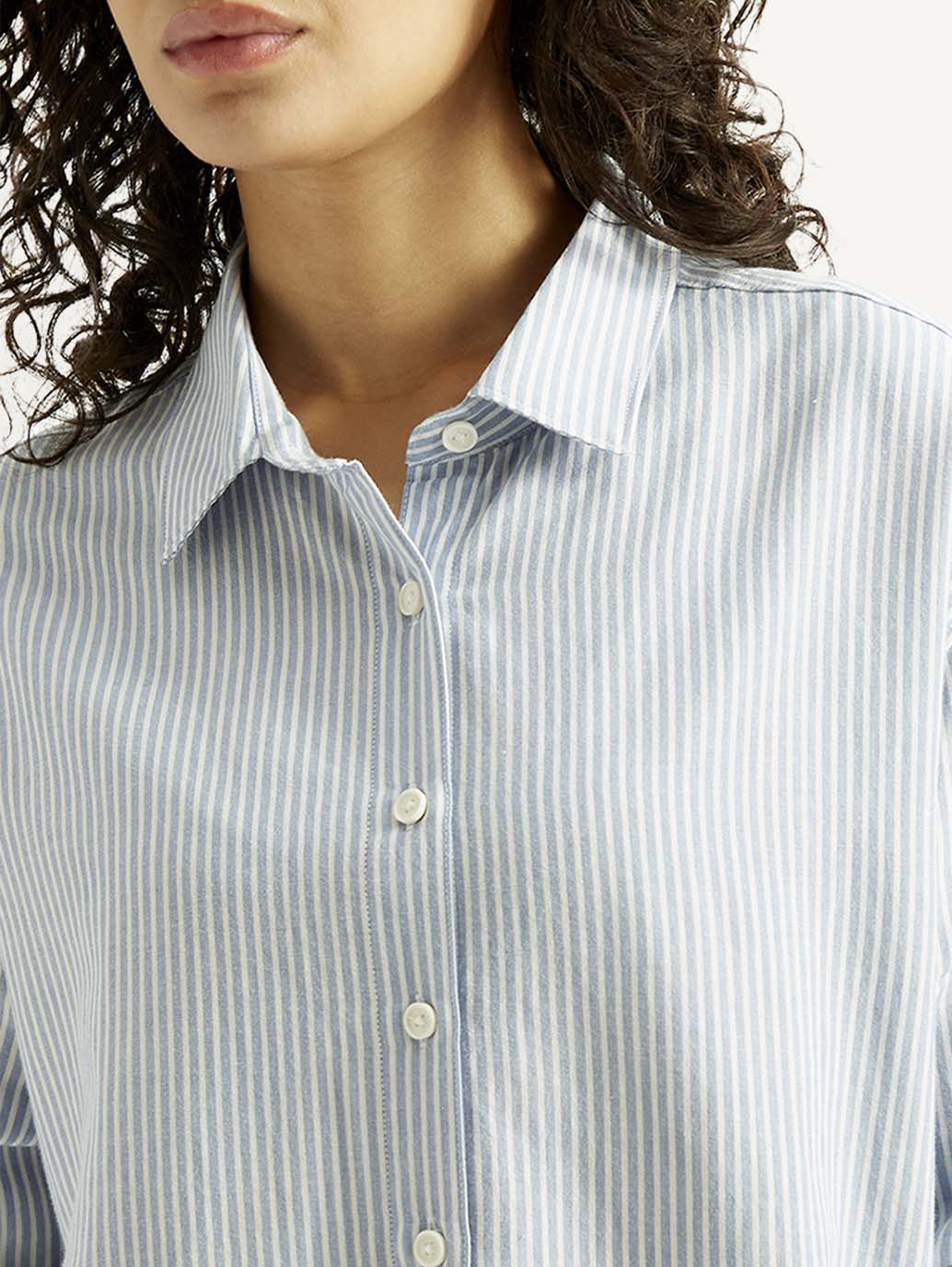 Women's Light Blue Striped Relaxed Fit Shirt - 20 View