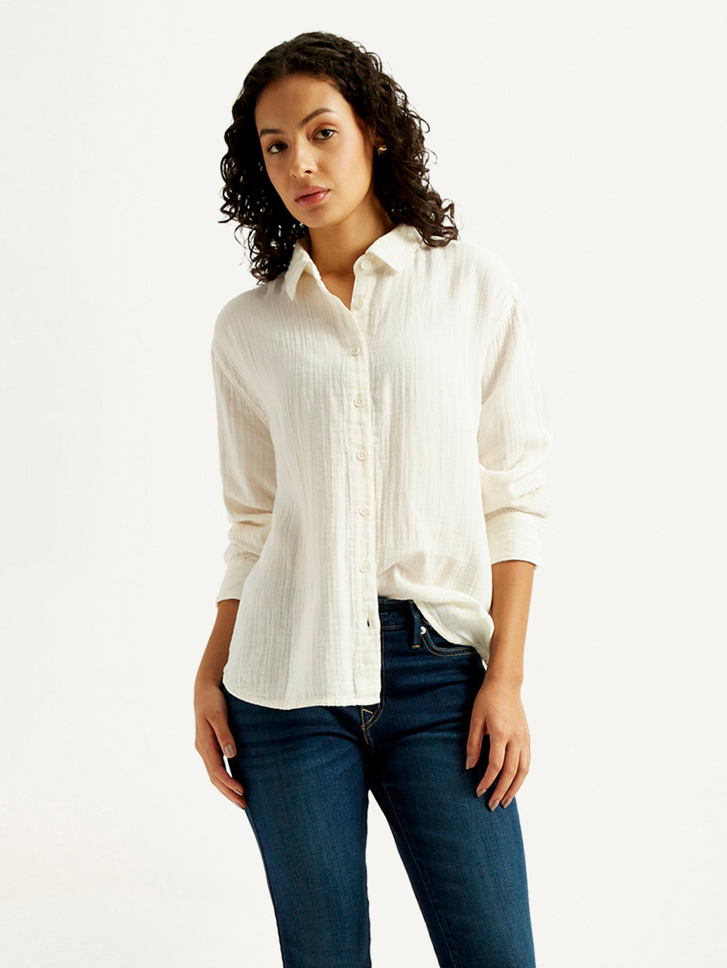 Women's Solid Relaxed Fit Shirt - Styleshot View