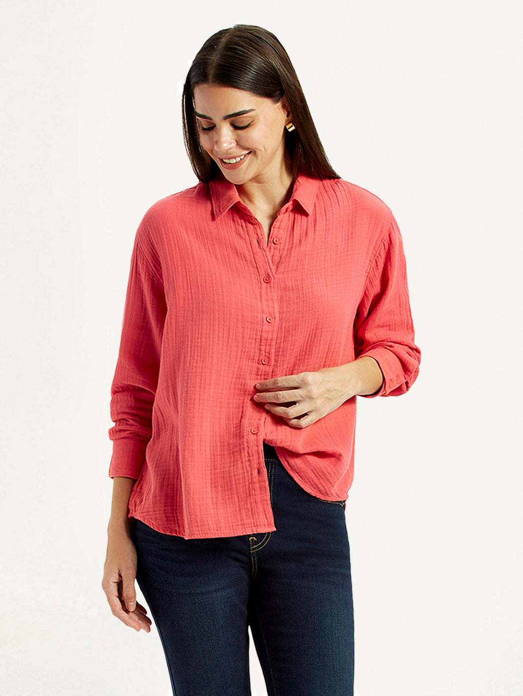 Women's Textured Coral Relaxed Fit Shirt