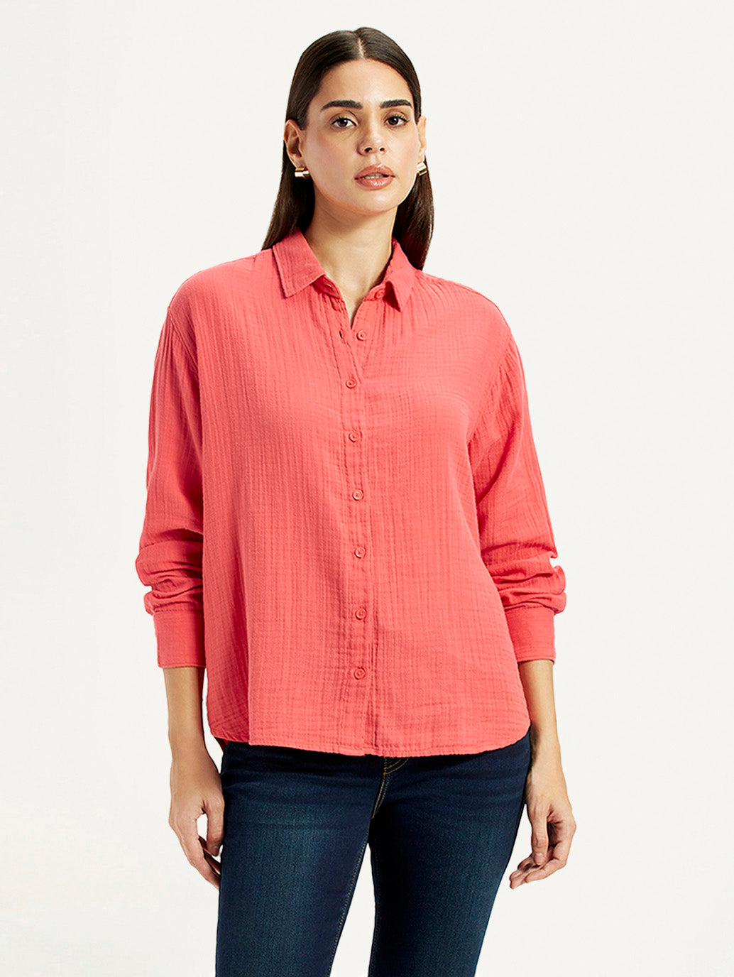 Women's Textured Coral Relaxed Fit Shirt - Front View