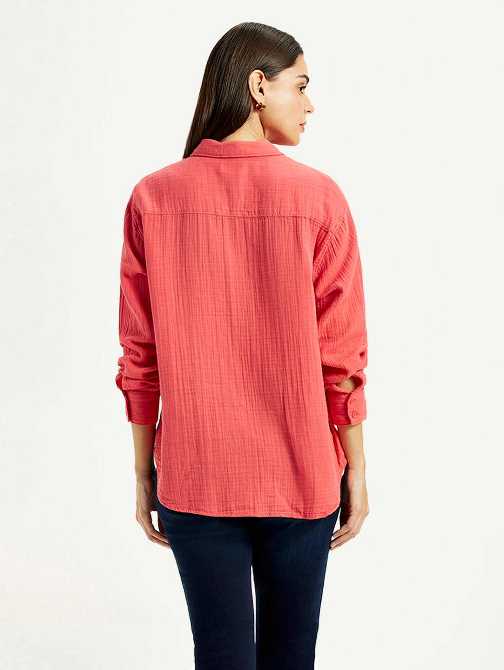 Women's Textured Coral Relaxed Fit Shirt - Back View