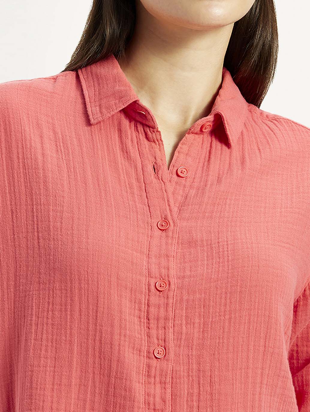 Women's Textured Coral Relaxed Fit Shirt - Detail View