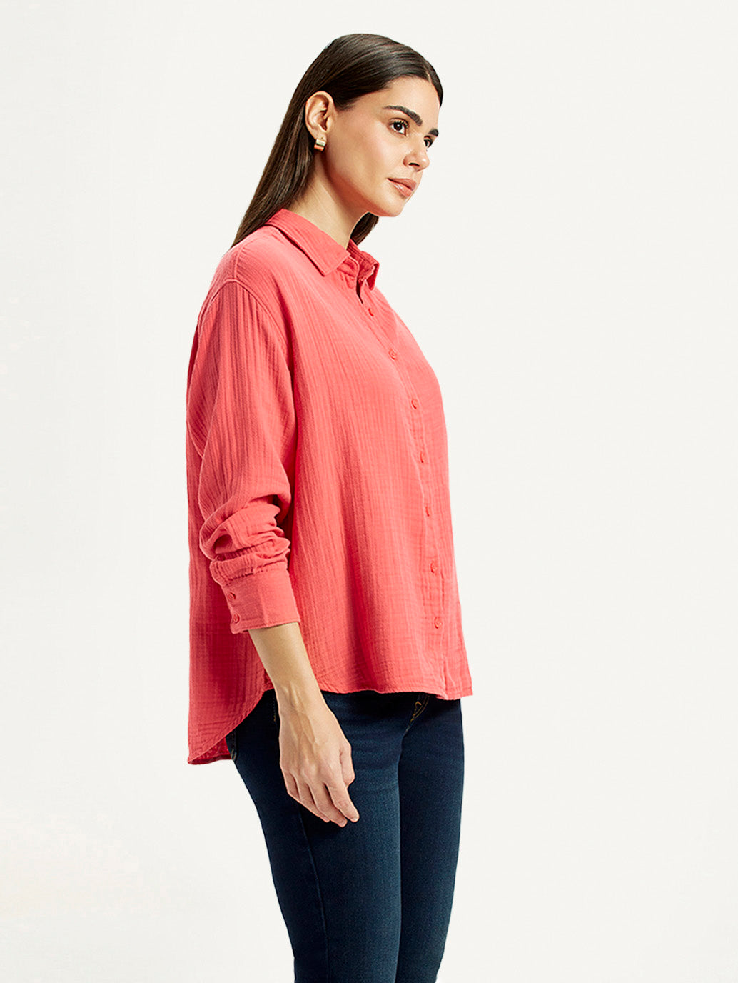 Women's Textured Coral Relaxed Fit Shirt - Side View