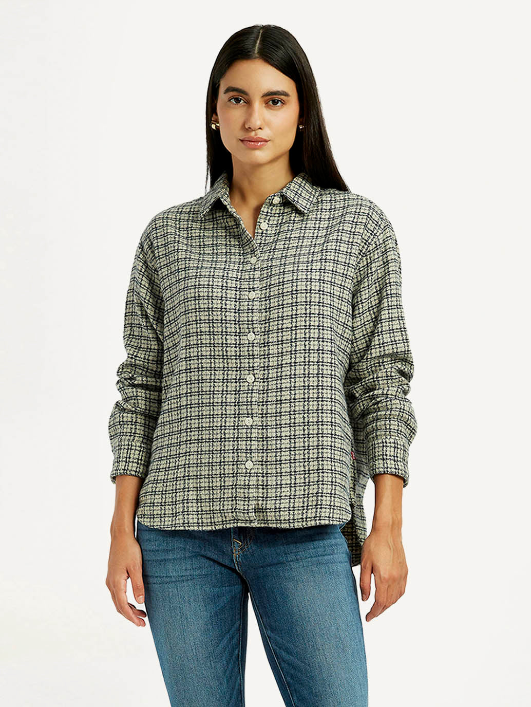 Women's Checkered Green Relaxed Fit Shirt - Styleshot View