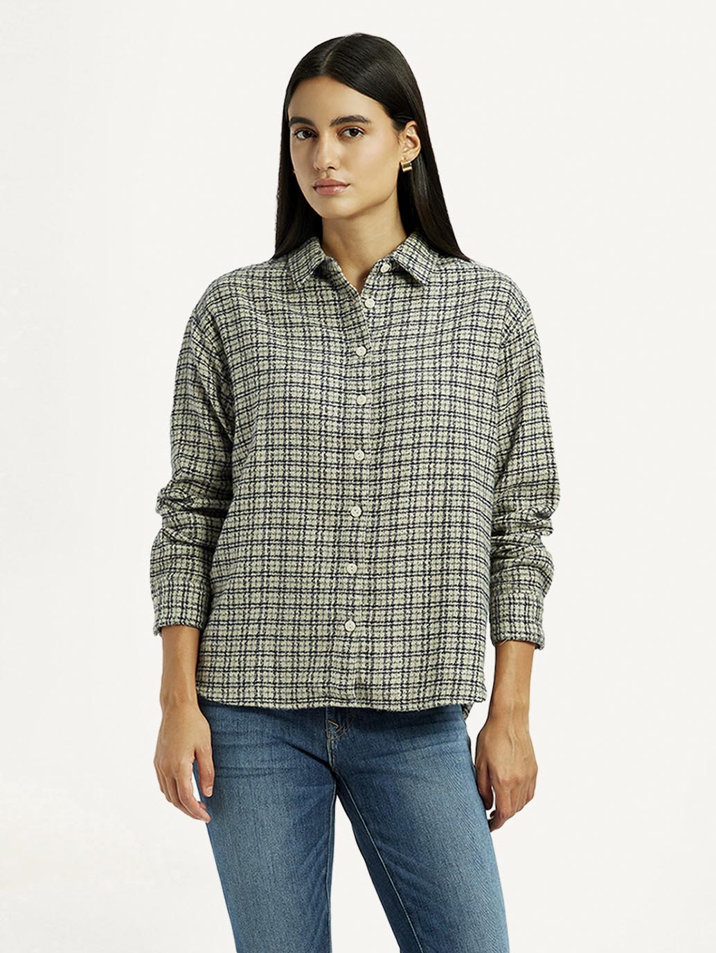 Women's Checkered Green Relaxed Fit Shirt