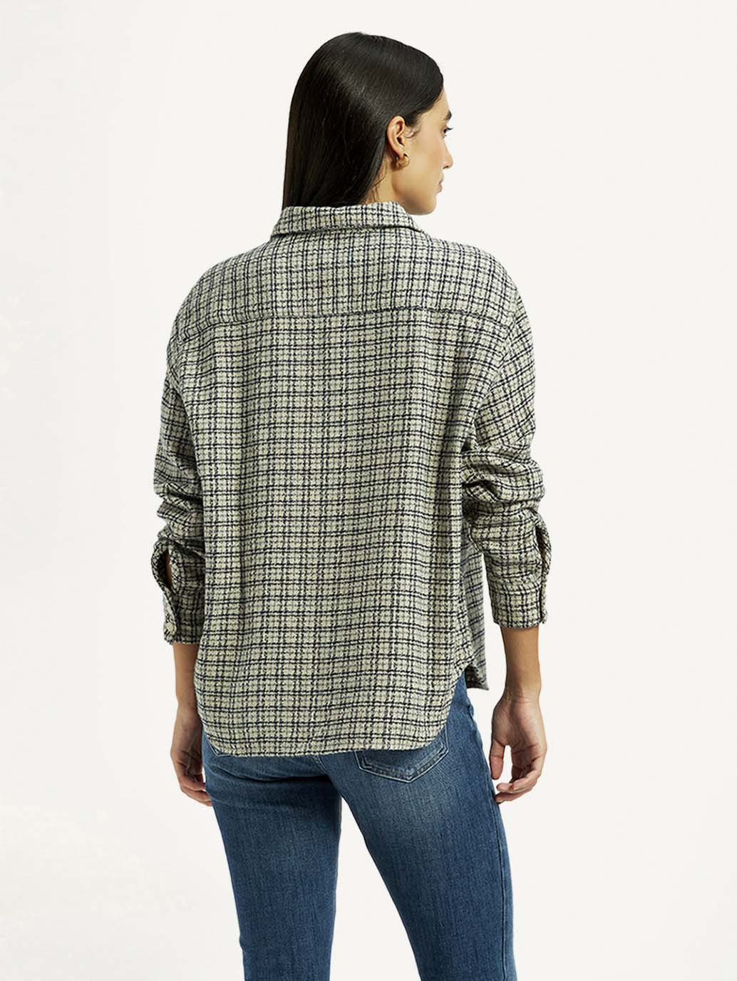 Women's Checkered Green Relaxed Fit Shirt - Back View
