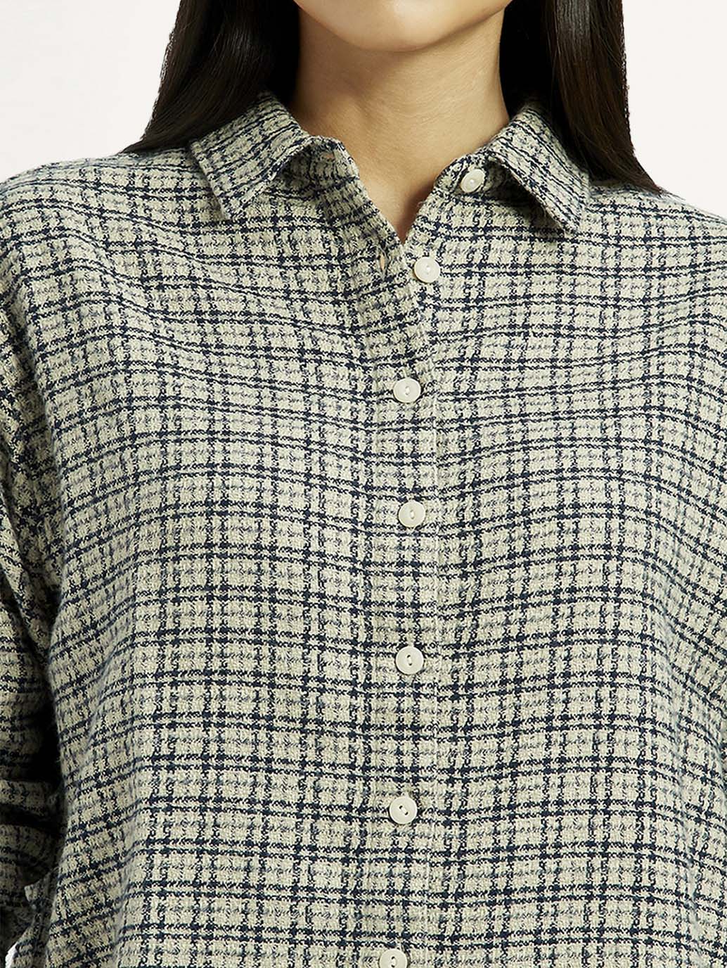 Women's Checkered Green Relaxed Fit Shirt - Detail View