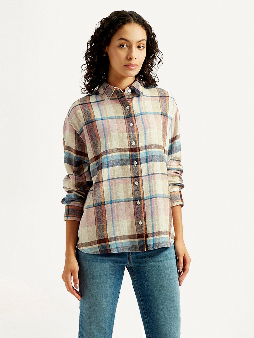 Women's Checkered Slim Fit Shirt - Front View