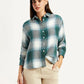Women's Plaid Green Relaxed Fit Shirt - Styleshot View
