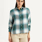 Women's Plaid Green Relaxed Fit Shirt - Front View