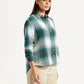Women's Plaid Green Relaxed Fit Shirt - Side View