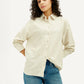 Women's Striped Beige Relaxed Fit Shirt - Elevated View