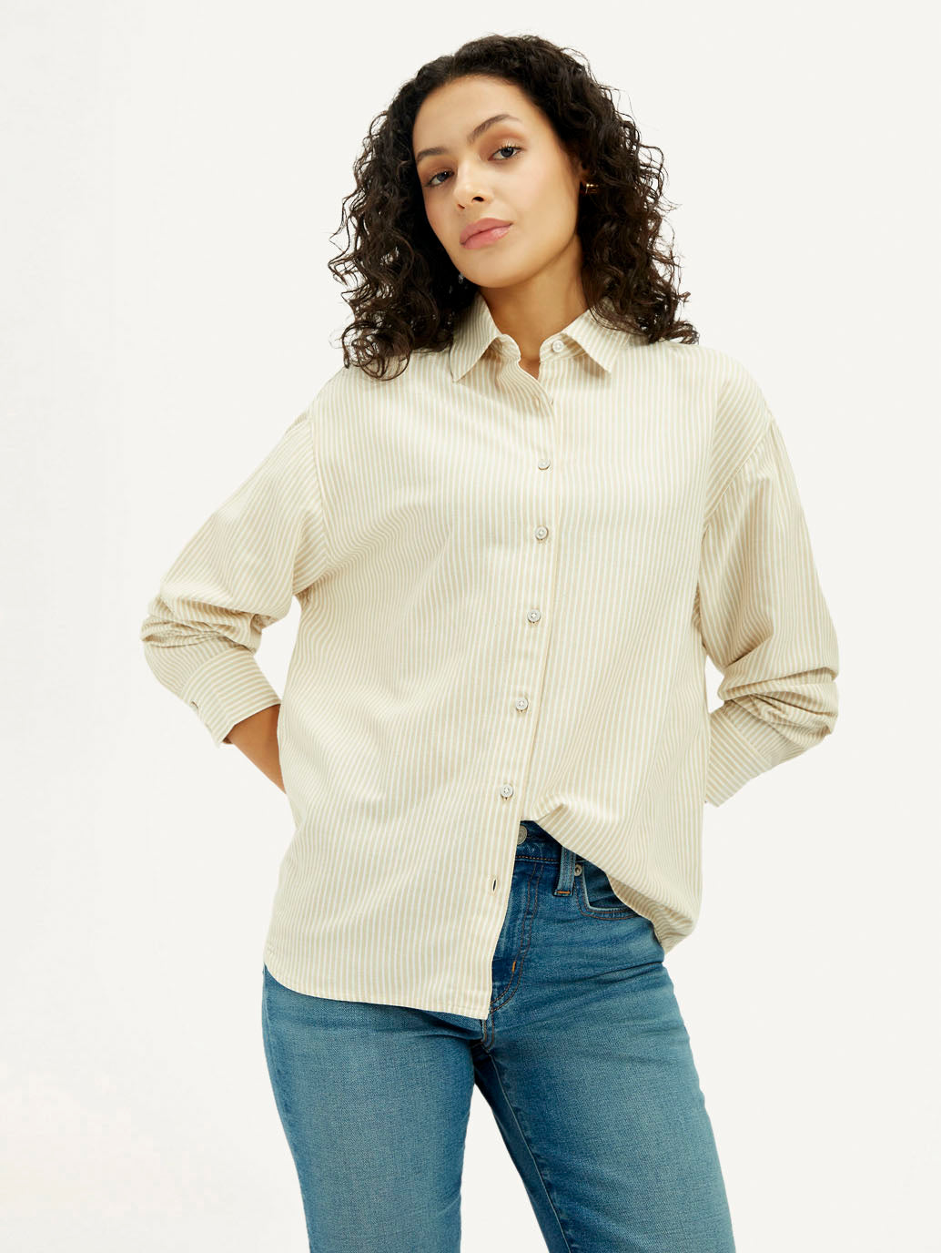 Women's Striped Beige Relaxed Fit Shirt
