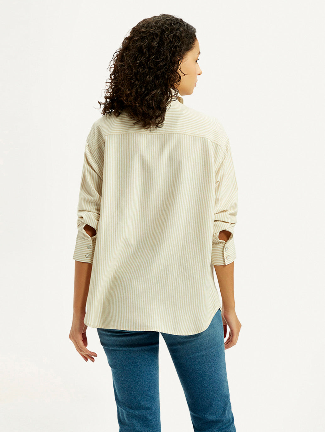 Women's Striped Beige Relaxed Fit Shirt - Back View