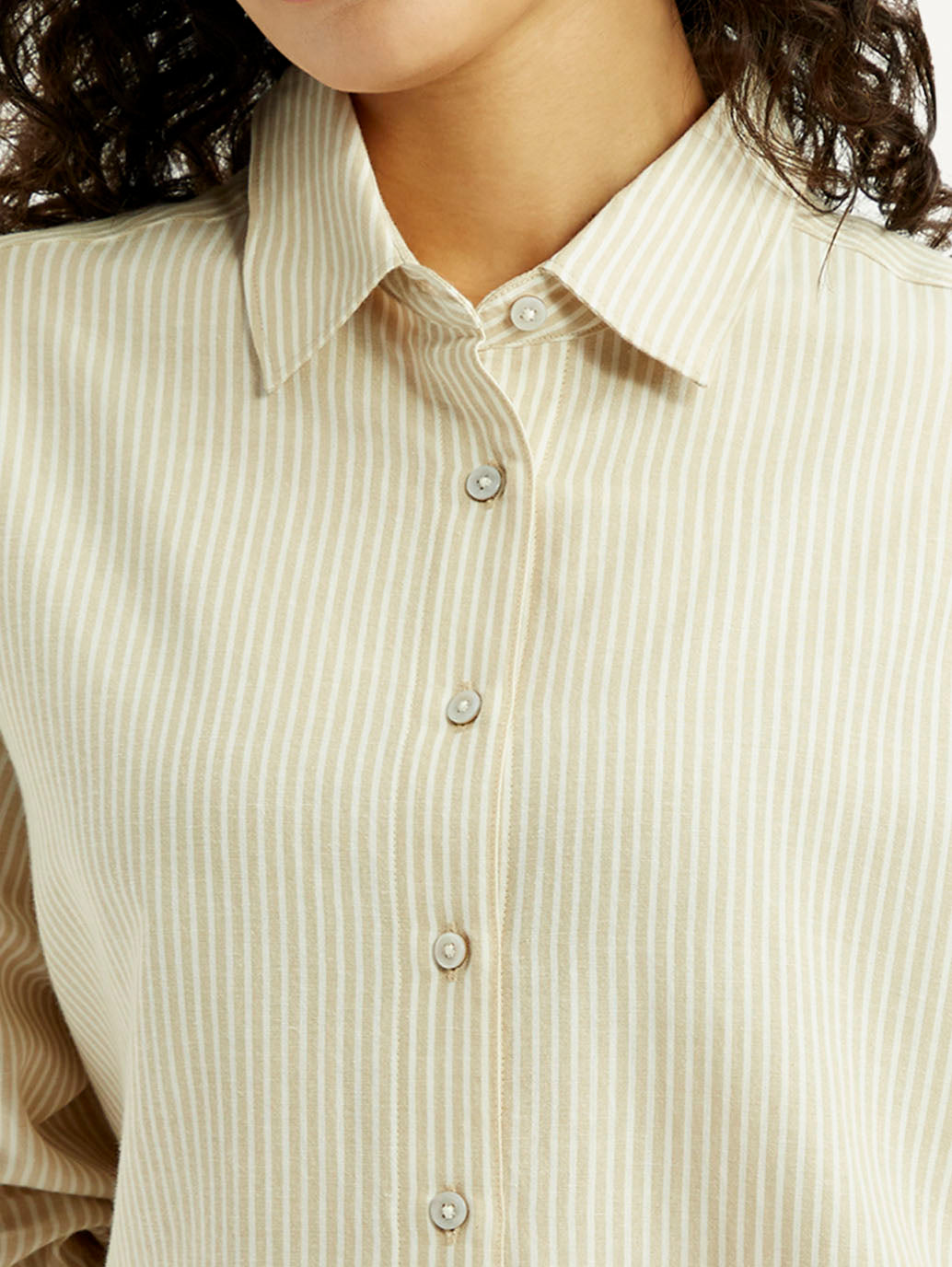 Women's Striped Beige Relaxed Fit Shirt - Detail View