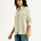 Women's Striped Beige Relaxed Fit Shirt - Side View