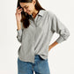 Women's Striped Grey Relaxed Fit Shirt - Elevated View