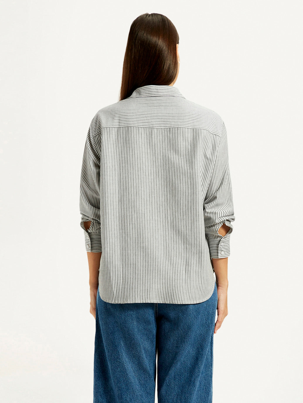 Women's Striped Grey Relaxed Fit Shirt - Back View