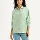 Women's Textured Light Green Relaxed Fit Shirt - Front View