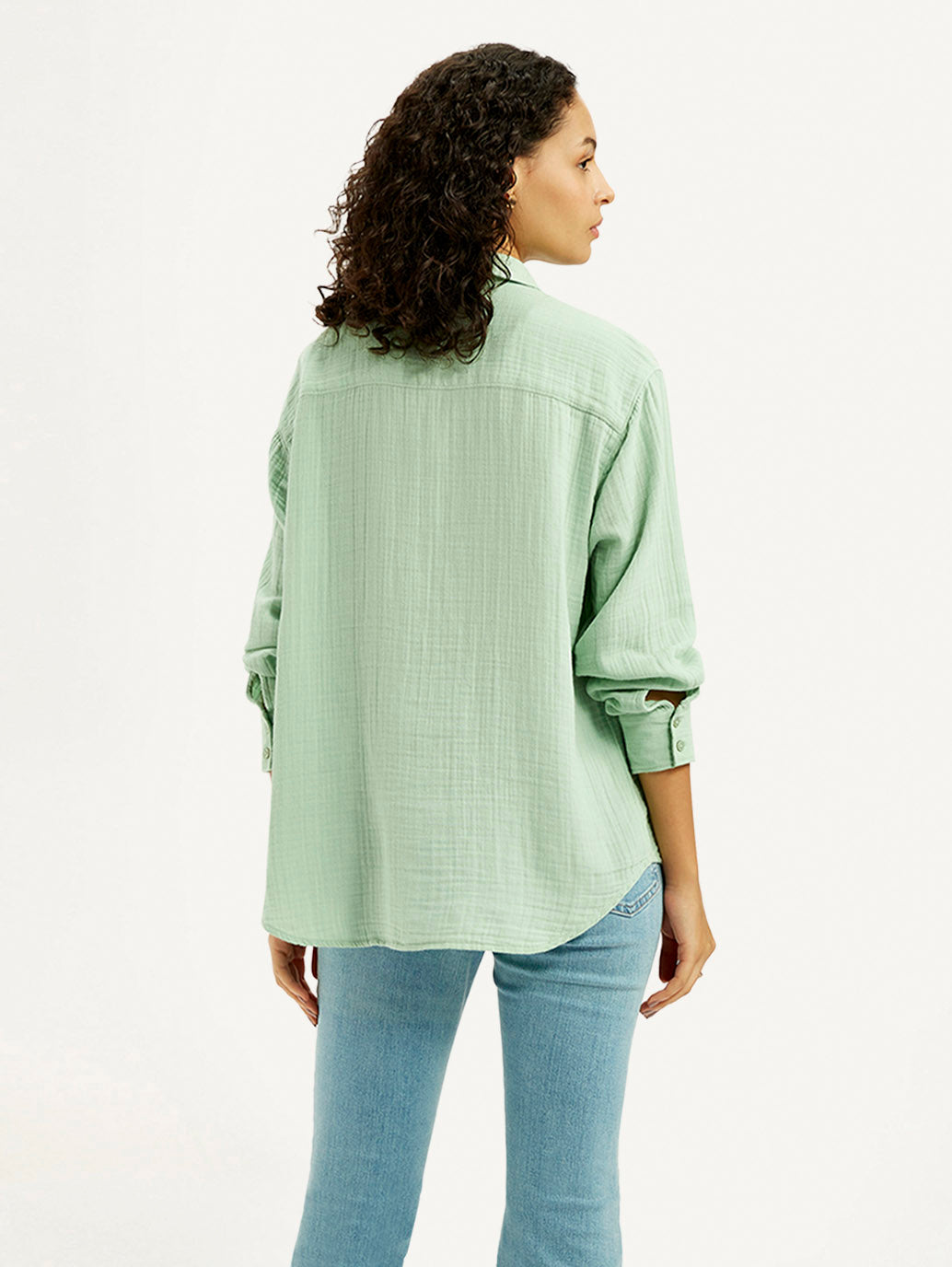 Women's Textured Light Green Relaxed Fit Shirt - Back View