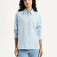 Women's Solid Light Blue Relaxed Fit Shirt - Front View
